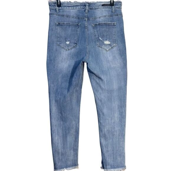 Risen High Rise Frayed Waist Vintage Wash Skinny Jeans Size 1XL - Picture 14 of 16